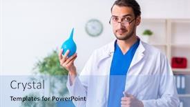  Presentation with gastroenterologist - Slides with young-male-doctor-gastroenterologist-working background and a light blue colored foreground