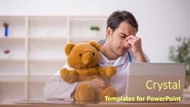  Presentation with toy - Presentation theme with young-male-doctor-holding-toy background and a coral colored foreground