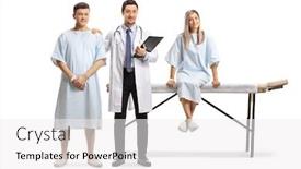  Presentation with female doctor - Slide set enhanced with young-male-doctor-holding background and a white colored foreground