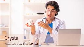  Presentation with human anatomy male muscles - Audience pleasing PPT theme consisting of young male doctor with human' backdrop and a lemonade colored foreground