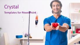  Presentation with blood transfusion - Cool new presentation theme with young male doctor in blood backdrop and a sky blue colored foreground