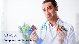  Presentation with sport - Presentation consisting of young male doctor in sport and dieting concept background and a sky blue colored foreground