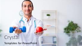  Presentation with sport - PPT layouts having dietetics - young male doctor in sport background and a light blue colored foreground