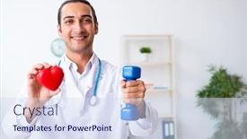  Presentation with sport - Beautiful slide deck featuring cardiac exercise - young male doctor in sport backdrop and a sky blue colored foreground