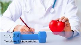  Presentation with sport - Theme having cardiac exercise - young male doctor in sport background and a teal colored foreground