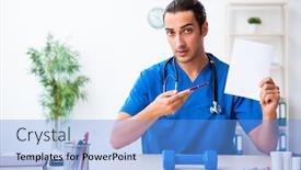  Presentation with sport - Presentation theme consisting of young male doctor in sport and dieting concept background and a light blue colored foreground