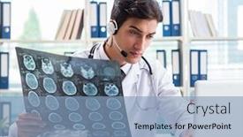  Presentation with telehealth - Beautiful PPT theme featuring young-male-doctor-in-telehealth backdrop and a light blue colored foreground