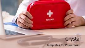  Presentation with telemedicine - Presentation theme enhanced with young male doctor in telemedicine background and a coral colored foreground