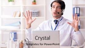  Presentation with telemedicine - Presentation theme consisting of young male doctor in telemedicine background and a soft green colored foreground