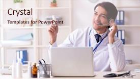  Presentation with telemedicine - Presentation design with young male doctor in telemedicine background and a lemonade colored foreground