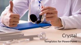  Presentation with telemedicine - Slide set having young male doctor in telemedicine background and a lemonade colored foreground