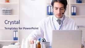  Presentation with telemedicine - Audience pleasing presentation design consisting of young male doctor in telemedicine backdrop and a sky blue colored foreground