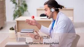  Presentation with telemedicine - Colorful theme enhanced with young-male-doctor-in-telemedicine backdrop and a soft green colored foreground