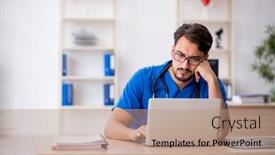  Presentation with telemedicine - PPT theme consisting of young-male-doctor-in-telemedicine background and a  colored foreground