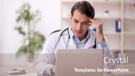  Presentation with telemedicine - PPT theme enhanced with young-male-doctor-in-telemedicine background and a gray colored foreground