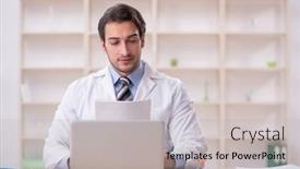  Presentation with telemedicine - Presentation design featuring young-male-doctor-in-telemedicine background and a light gray colored foreground