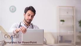  Presentation with telemedicine - PPT layouts consisting of young-male-doctor-in-telemedicine background and a coral colored foreground