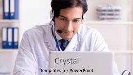  Presentation with telemedicine - Presentation theme enhanced with young-male-doctor-in-telemedicine background and a sky blue colored foreground