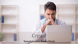  Presentation with telemedicine - Presentation theme with young-male-doctor-in-telemedicine background and a coral colored foreground