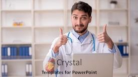  Presentation with telemedicine - Slide set having young-male-doctor-in-telemedicine background and a coral colored foreground