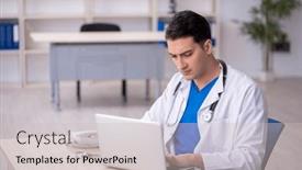  Presentation with telemedicine - PPT layouts consisting of young-male-doctor-in-telemedicine background and a soft green colored foreground