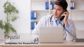  Presentation with telemedicine - PPT theme with young-male-doctor-in-telemedicine background and a coral colored foreground