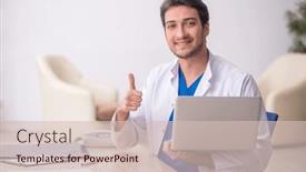  Presentation with telemedicine - PPT theme consisting of young-male-doctor-in-telemedicine background and a soft green colored foreground