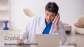  Presentation with telemedicine - Presentation theme enhanced with young-male-doctor-in-telemedicine background and a light gray colored foreground