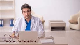  Presentation with telemedicine - PPT theme enhanced with young-male-doctor-in-telemedicine background and a coral colored foreground