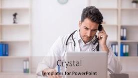  Presentation with telemedicine - PPT layouts with young-male-doctor-in-telemedicine background and a coral colored foreground