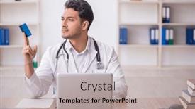  Presentation with telemedicine - Presentation design with young-male-doctor-in-telemedicine background and a light gray colored foreground