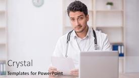  Presentation with telemedicine - Slide set having young-male-doctor-in-telemedicine background and a sky blue colored foreground