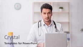  Presentation with telemedicine - Presentation theme featuring young-male-doctor-in-telemedicine background and a sky blue colored foreground