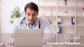  Presentation with telemedicine - PPT layouts enhanced with young-male-doctor-in-telemedicine background and a coral colored foreground