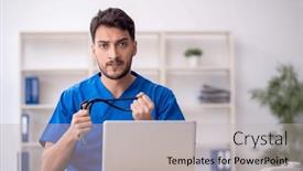  Presentation with telemedicine - Presentation design featuring young-male-doctor-in-telemedicine background and a light gray colored foreground