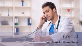  Presentation with telemedicine - Presentation theme consisting of young-male-doctor-in-telemedicine background and a light blue colored foreground