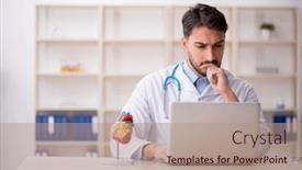  Presentation with telemedicine - Slide deck with young-male-doctor-in-telemedicine background and a coral colored foreground