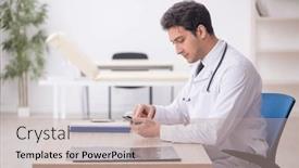  Presentation with telemedicine - PPT theme enhanced with young-male-doctor-in-telemedicine background and a coral colored foreground