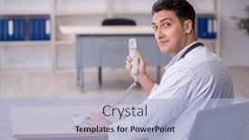  Presentation with telemedicine - PPT theme featuring young-male-doctor-in-telemedicine background and a light blue colored foreground