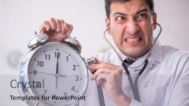  Presentation with management - Slides featuring young-male-doctor-in-time background and a light gray colored foreground