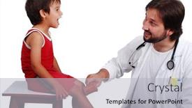  Presentation with medical - Audience pleasing theme consisting of young male doctor in white has some medical activities backdrop and a light gray colored foreground