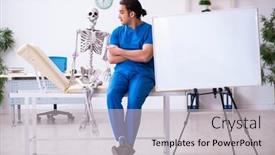  Presentation with skeleton - Audience pleasing presentation design consisting of young-male-doctor-lecturer-demonstrating backdrop and a light gray colored foreground