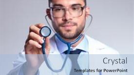  Presentation with listening - Amazing theme having young-male-doctor-listening backdrop and a light blue colored foreground