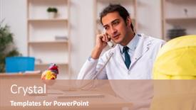  Presentation with new born doctor - PPT layouts featuring young-male-doctor-looking background and a coral colored foreground