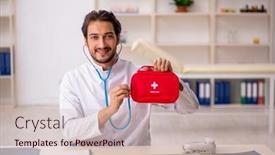  Presentation with paramedic - Presentation design featuring young-male-doctor-paramedic-holding background and a soft green colored foreground