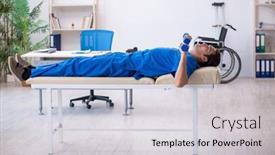  Presentation with exercises - Cool new presentation theme with young-male-doctor-physiotherapist-doing backdrop and a light gray colored foreground