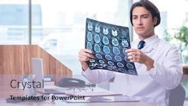  Presentation with radiologist - Beautiful slide deck featuring young male doctor radiologist working in the clinic backdrop and a light blue colored foreground