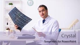  Presentation with radiologist - Colorful slide deck enhanced with young-male-doctor-radiologist-working backdrop and a light blue colored foreground