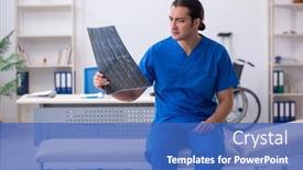  Presentation with radiologist - Audience pleasing slide deck consisting of young-male-doctor-radiologist-working backdrop and a teal colored foreground