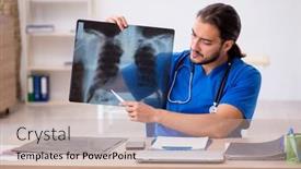  Presentation with radiologist - Amazing presentation theme having young-male-doctor-radiologist-working backdrop and a coral colored foreground